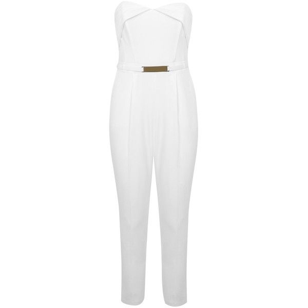 Miss Selfridge ivory strapless jumpsuit w gold belt | size 6 | RRP $136