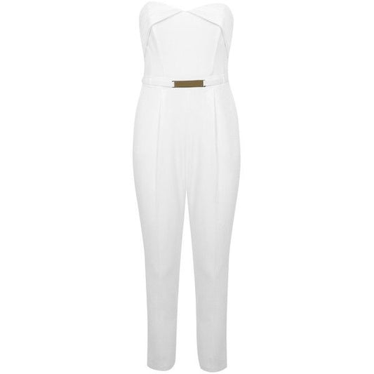 Miss Selfridge ivory strapless jumpsuit w gold belt | size 6 | RRP $136