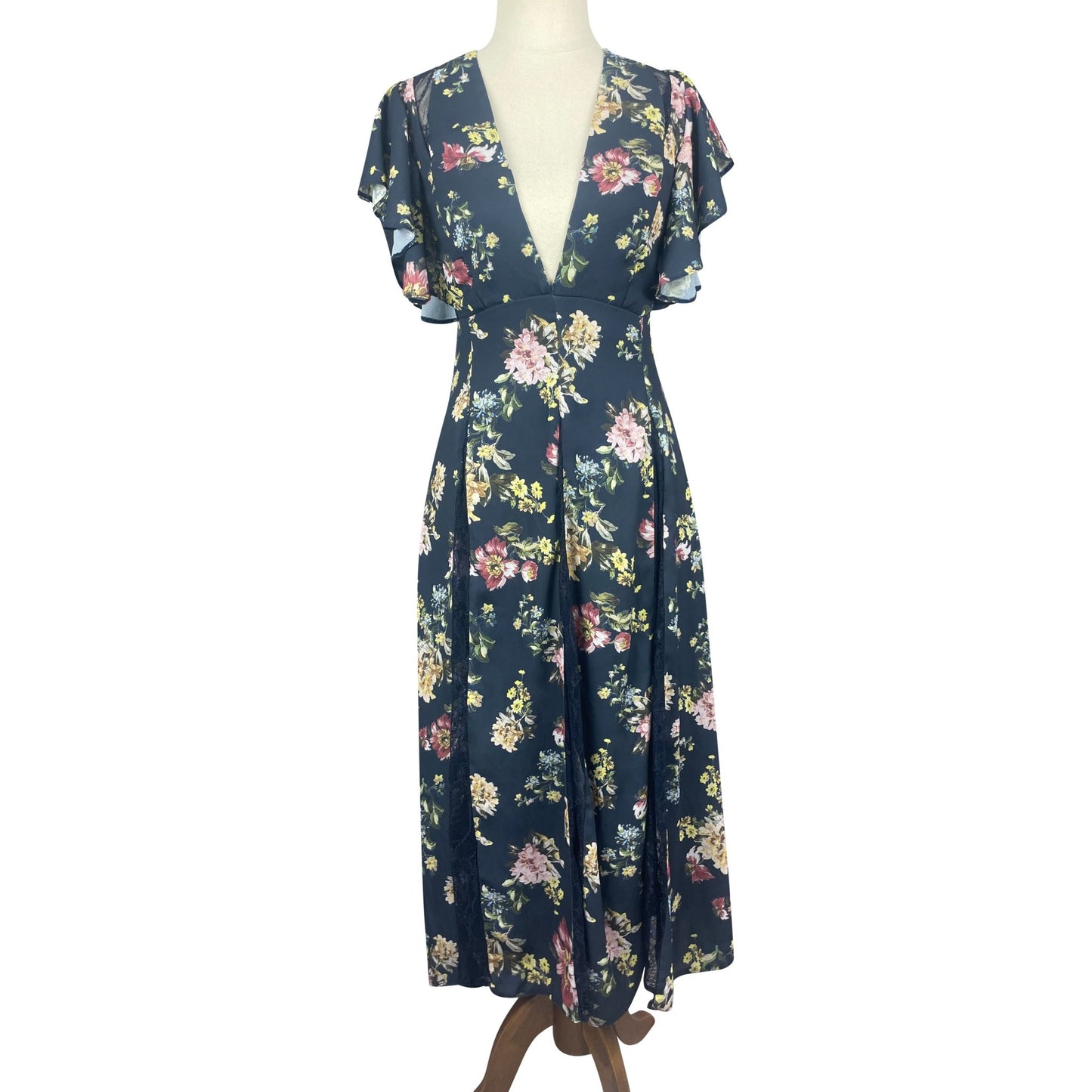 ASOS navy v neck floral and lace dress | size 8