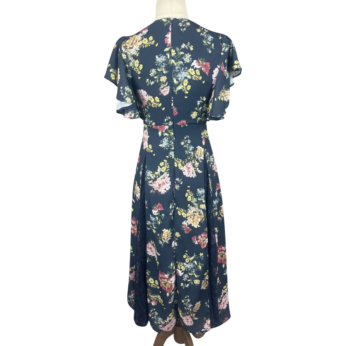 ASOS navy v neck floral and lace dress | size 8