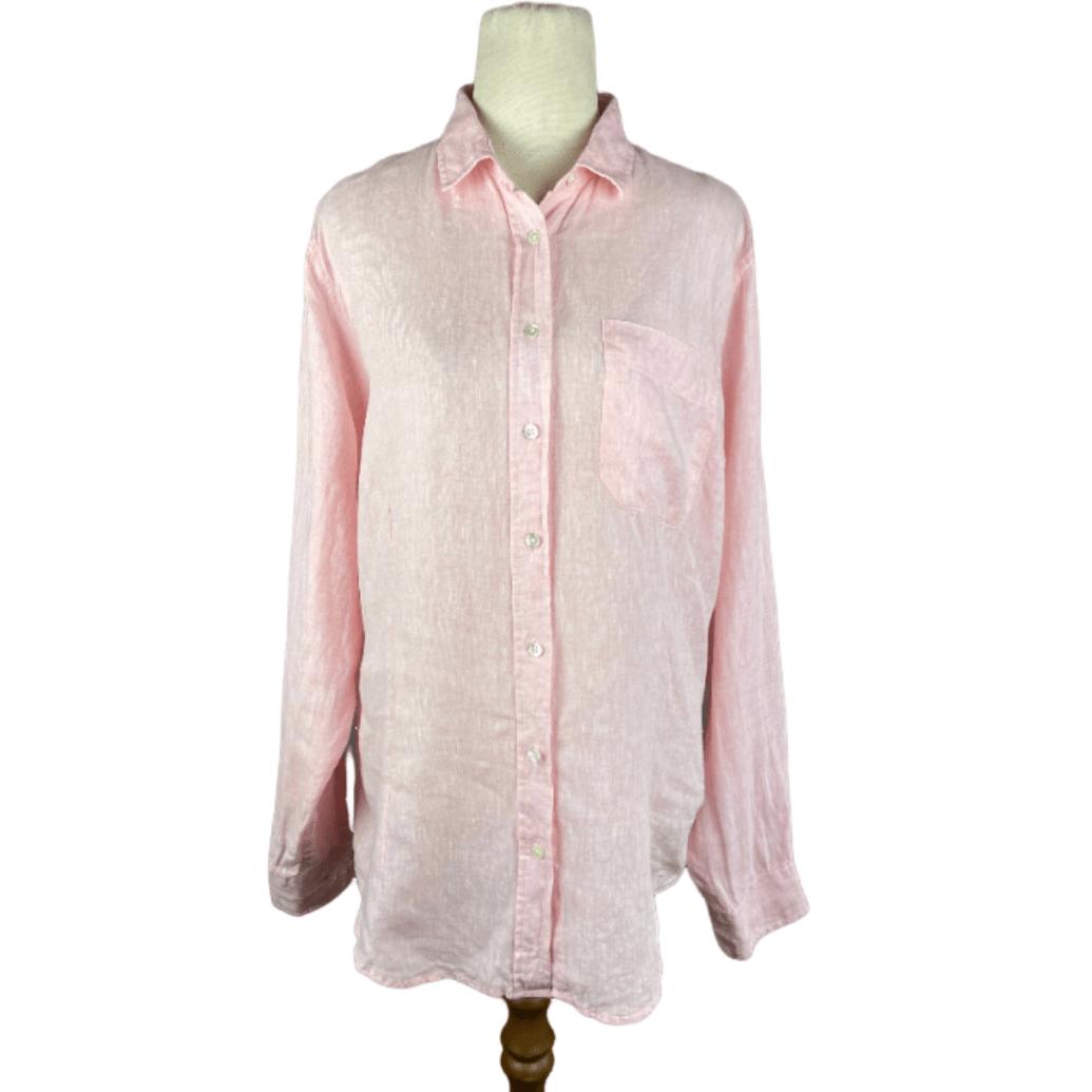 Camilla longline linen pink shirt | size 12-14