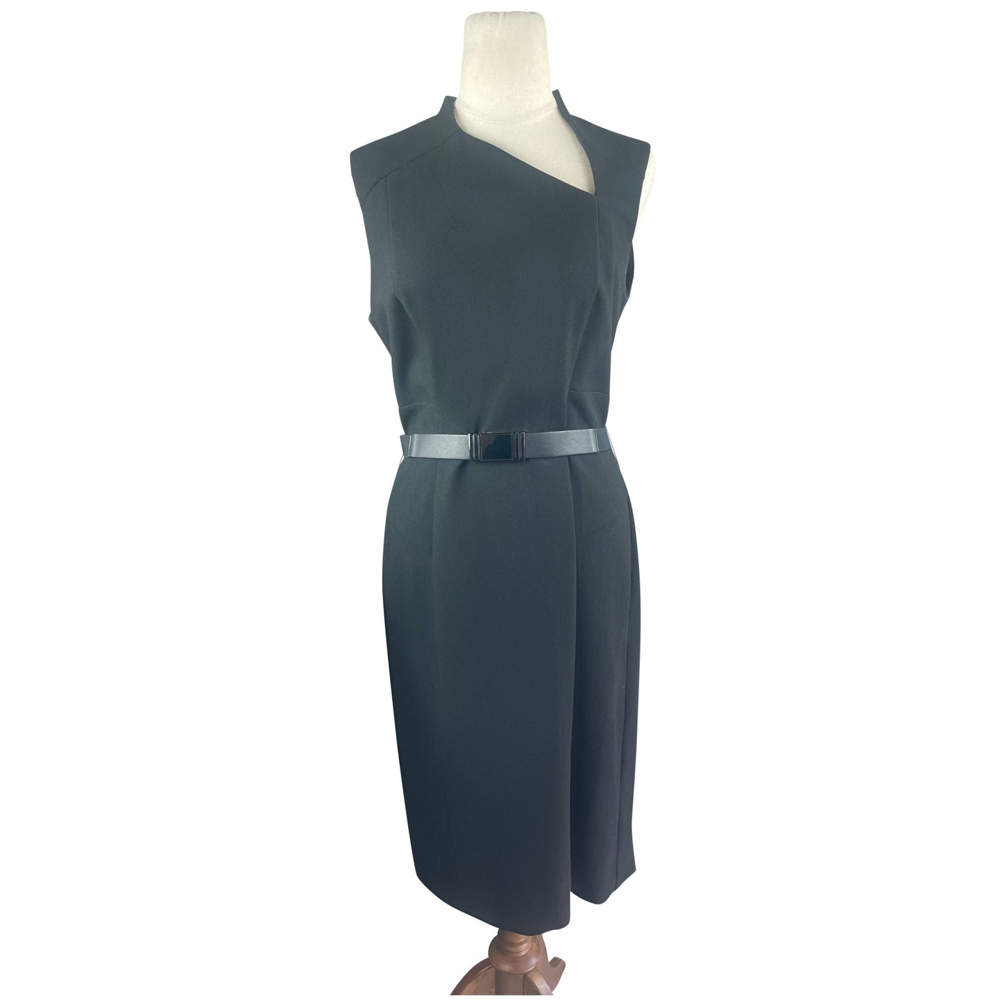 Cue black fitted dress w asymmetric neck line | size 12