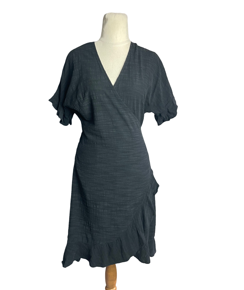 Decjuba black wrap mini dress with frill sleeves | size 8