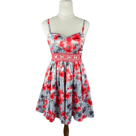 Dotti grey poppy print mini dress | size 8