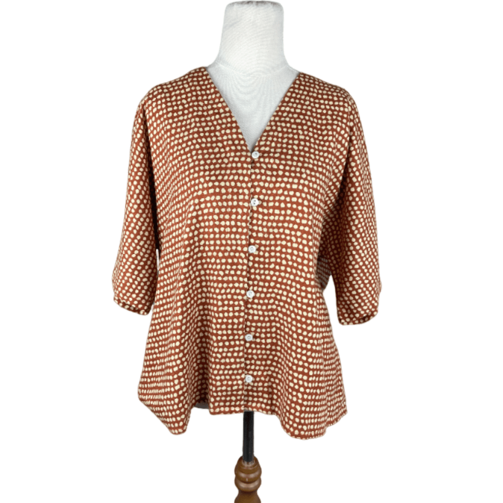 Emerge linen blend orange spot blouse | size 14