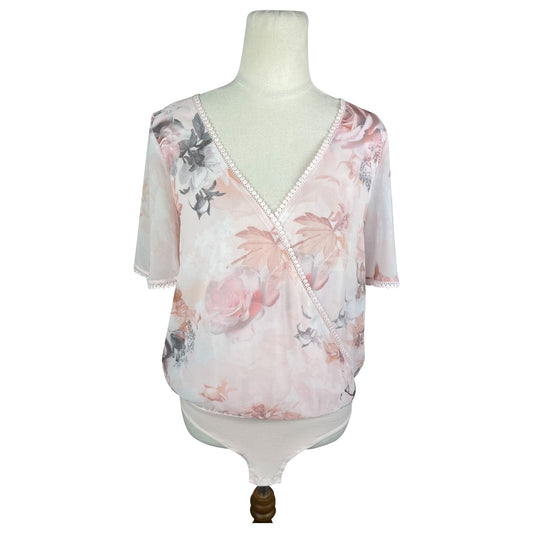 Forever New pink floral pattern wrap bodysuit | size 6-8