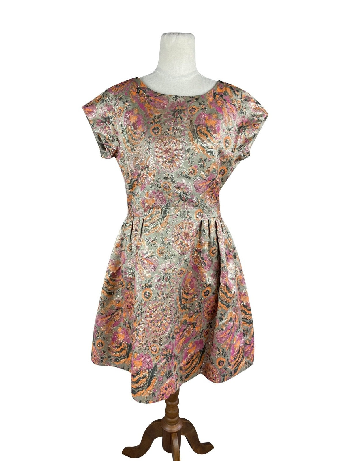 French Connection jacquard gold, pink and orange dress | size 12