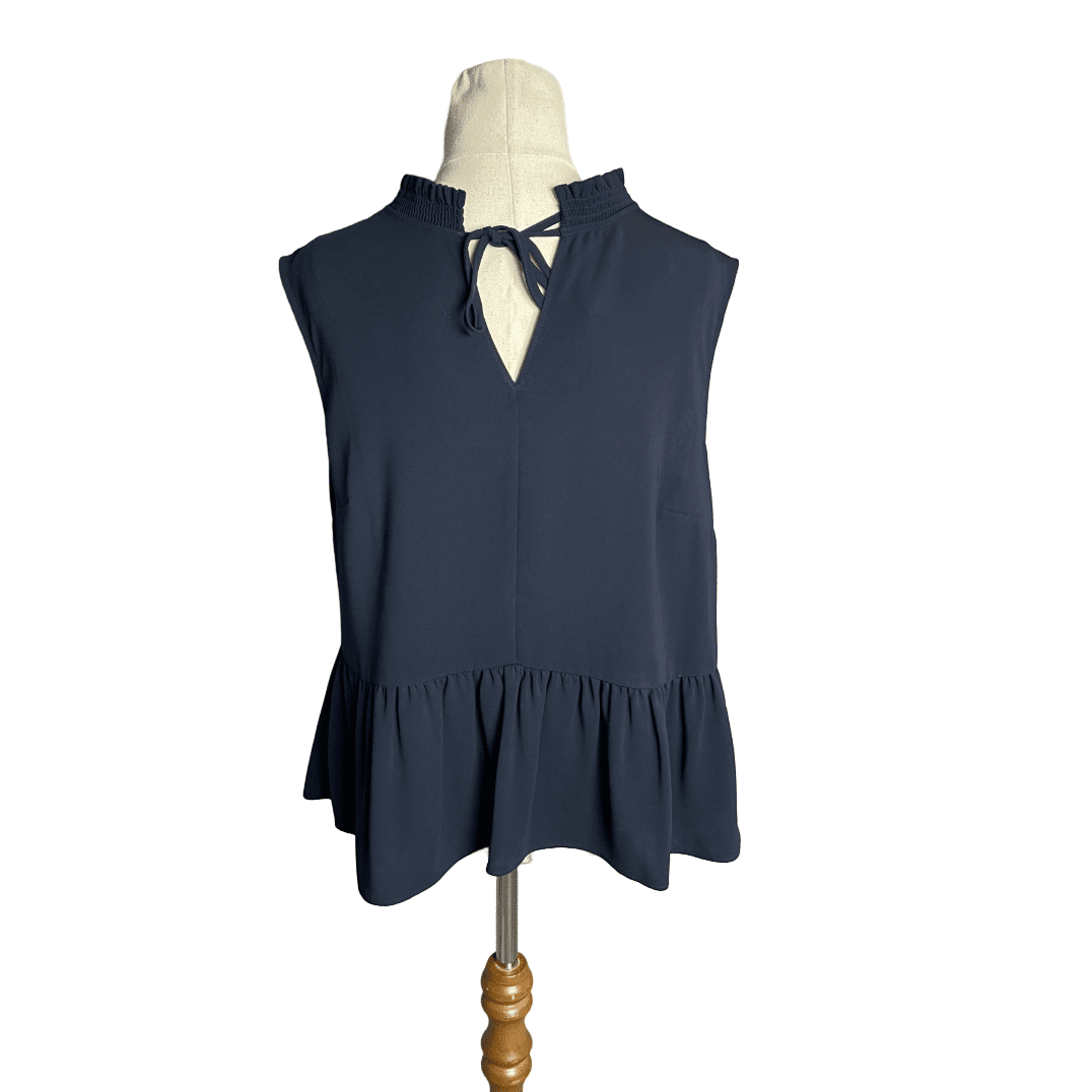 Hobbs navy high neck sleeveless blouse | size 12