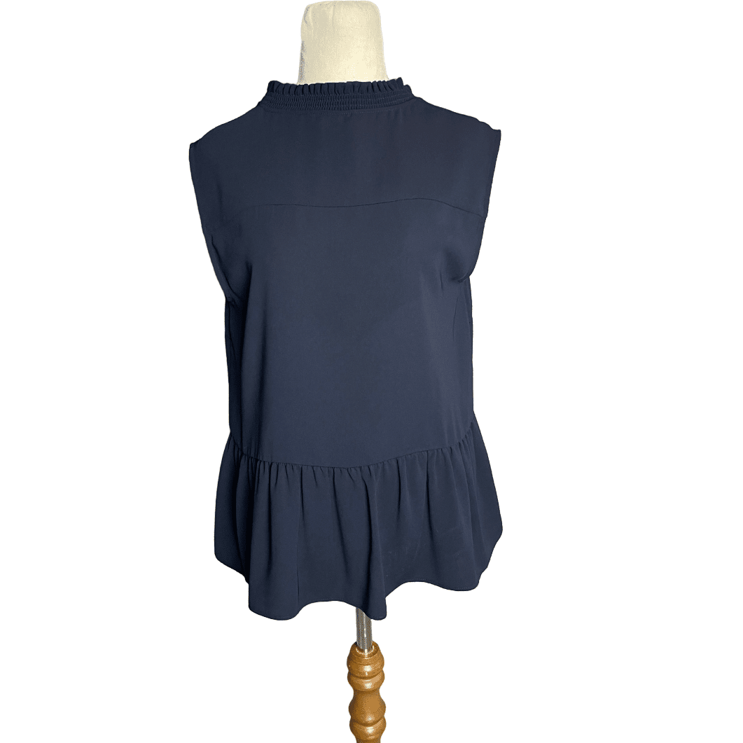 Hobbs navy high neck sleeveless blouse | size 12