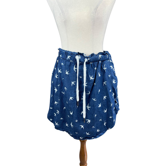 Home-Lee blue drawstring bird print skirt | size 12