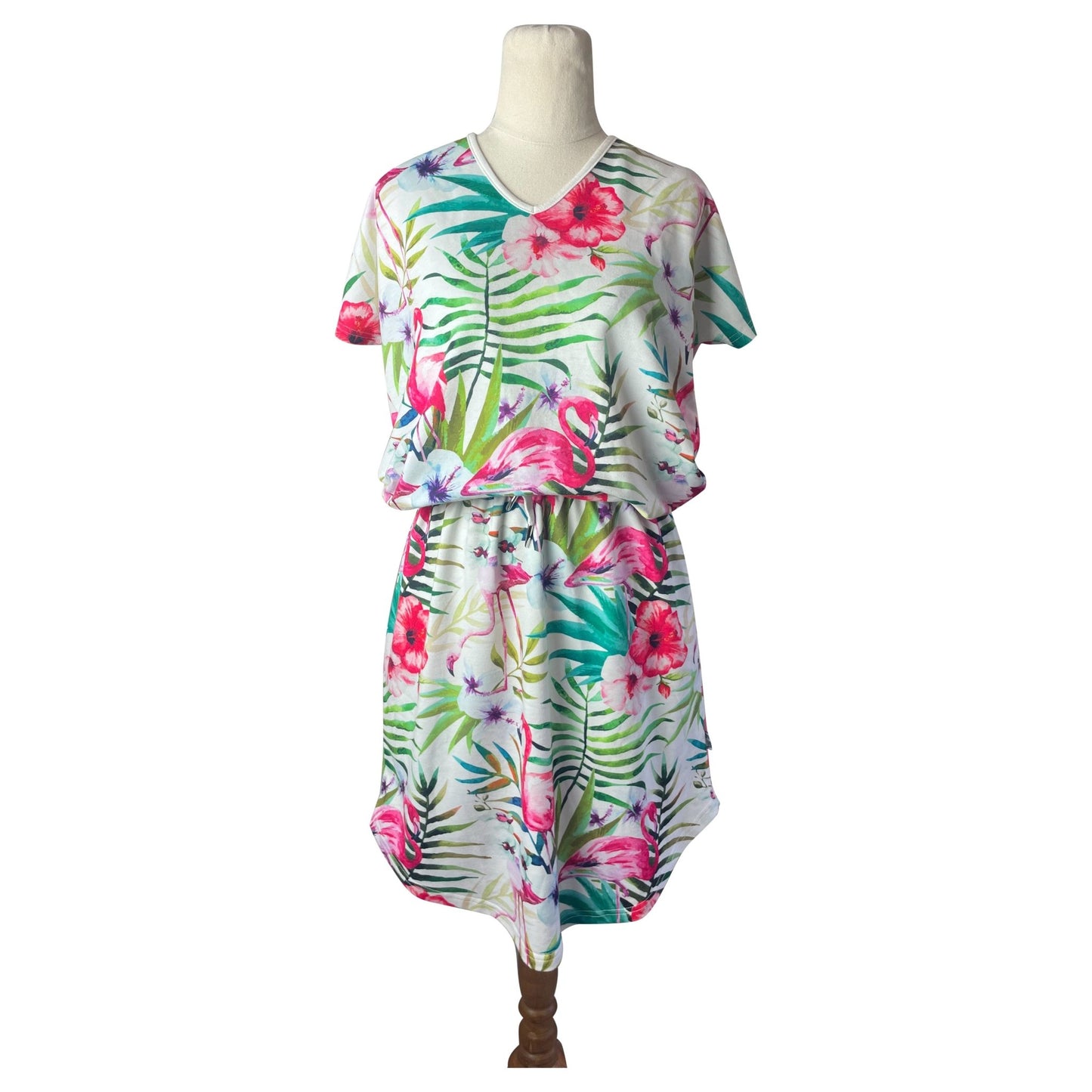 Home-Lee multi coloured tropical print dress w drawstring waist | size 8