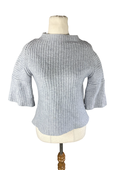 Marle grey wool crop jumper with frill sleeve | size 6