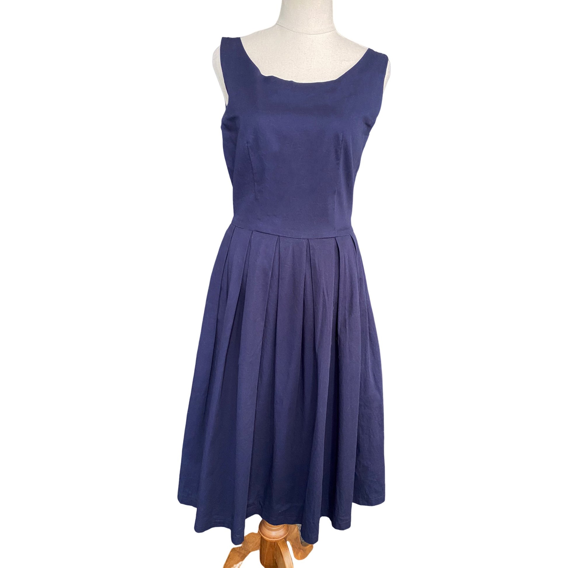 Lindy Bop Navy Pleated Midi Dress | size 10