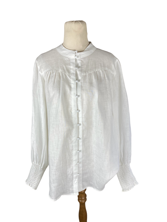 Decjuba white linen button-down shirt | size 14