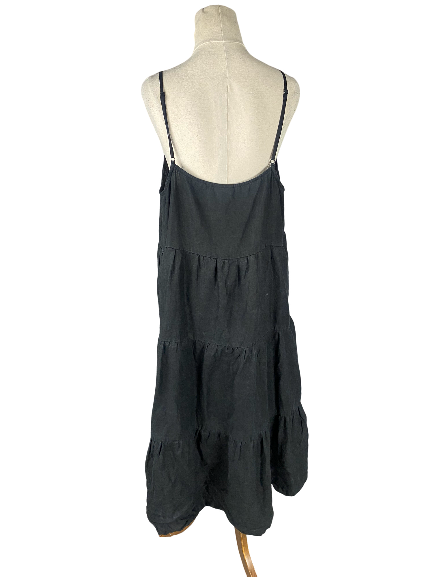 Seed sleeveless black tiered linen dress | size 14