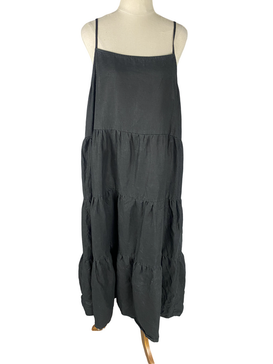 Seed sleeveless black tiered linen dress | size 14