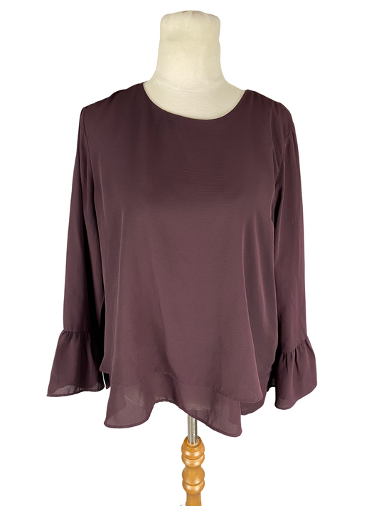 Glassons maroon top with frill sleeves | size 12