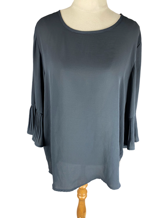 Glassons sheer navy top with frill sleeves | size 12