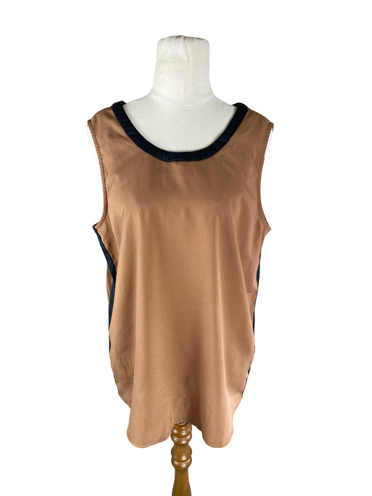 Fate brown sleeveless top with faux leather trim | size 12