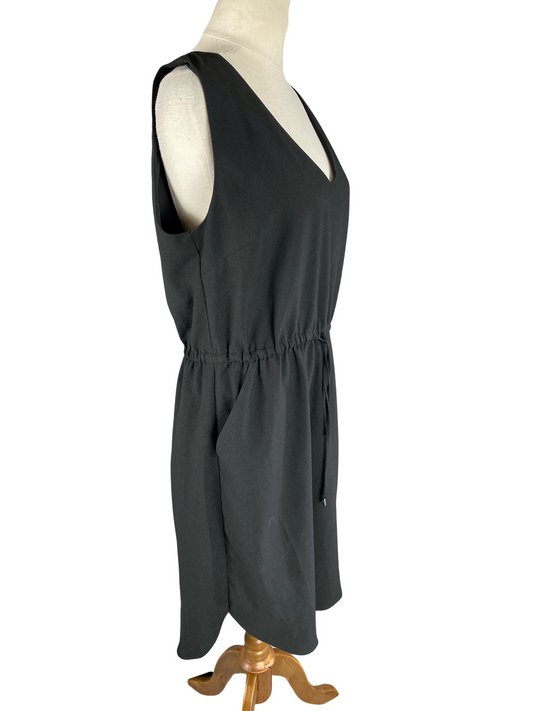 Decjuba black sleeveless dress with tie waist and pockets | size 12