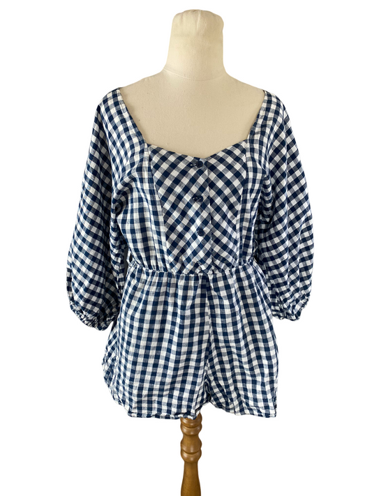 Ruby cotton gingham navy playsuit | size 8