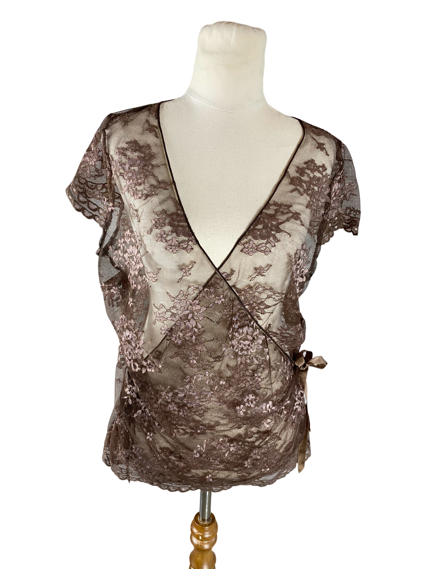 JACQUI.E lace-look wrap sheer top | size 14