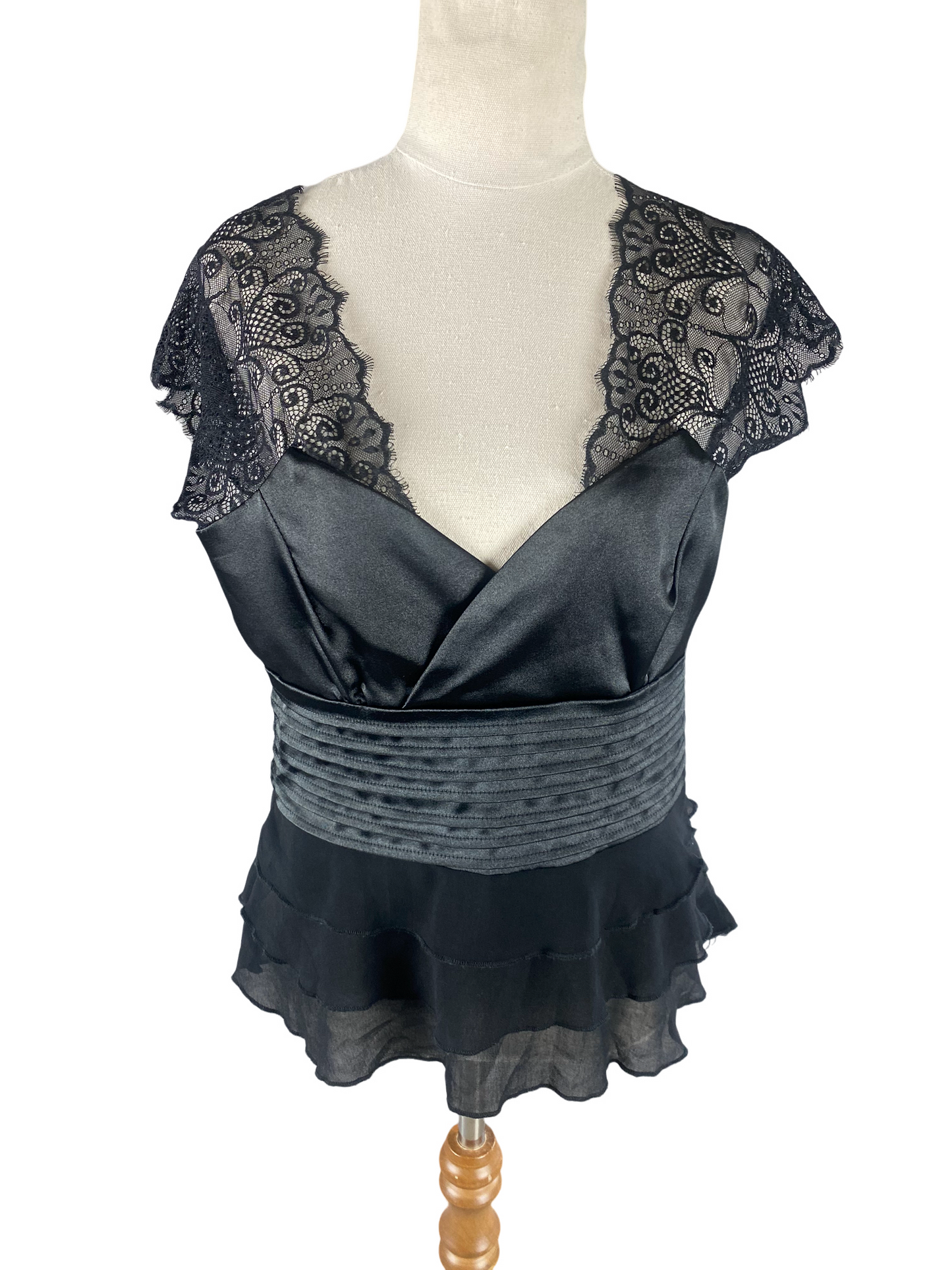 Pagani black top with lace trim | size 12