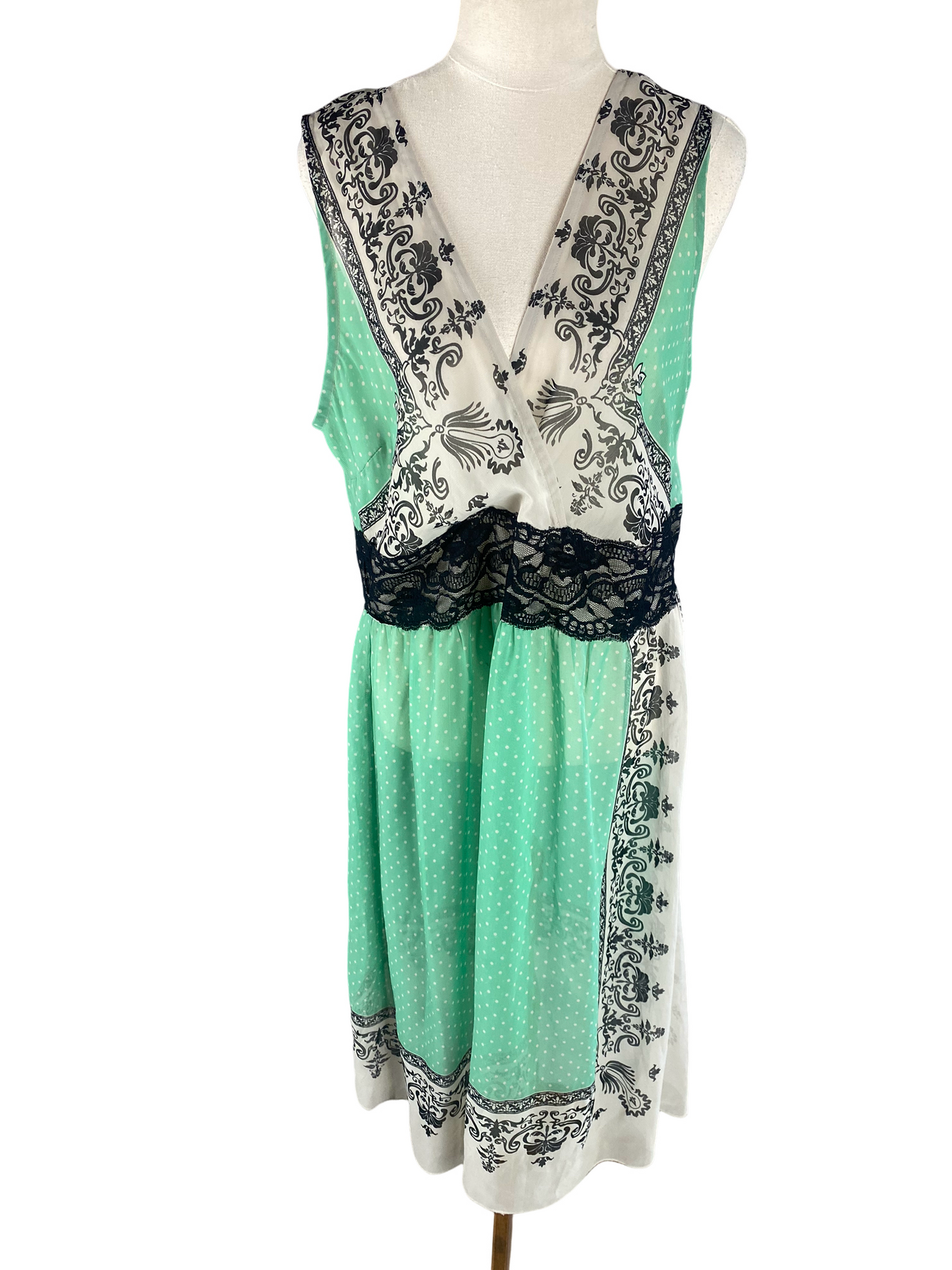 JeansWest sheer green pattern sleeveless dress | size 16