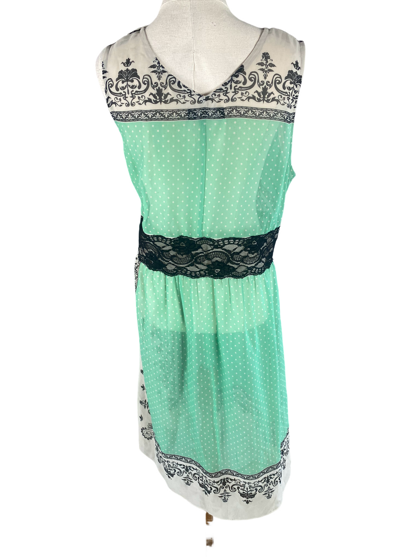 JeansWest sheer green pattern sleeveless dress | size 16