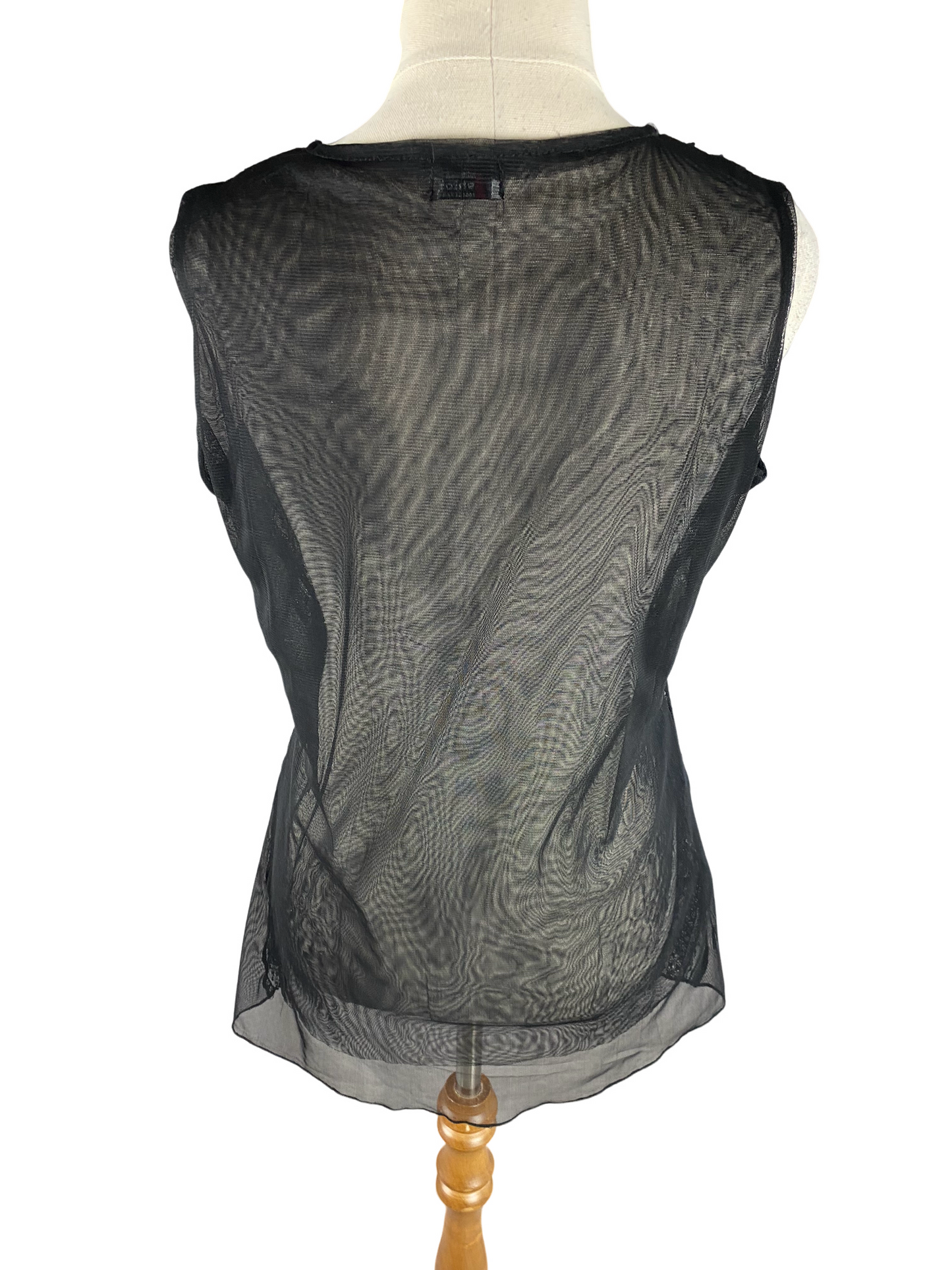 C'rest Ashion Paris black lace look sheer top | size 12