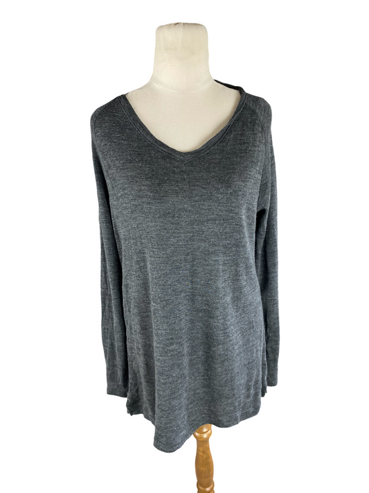 Pure Merino grey top with sheer back | size small