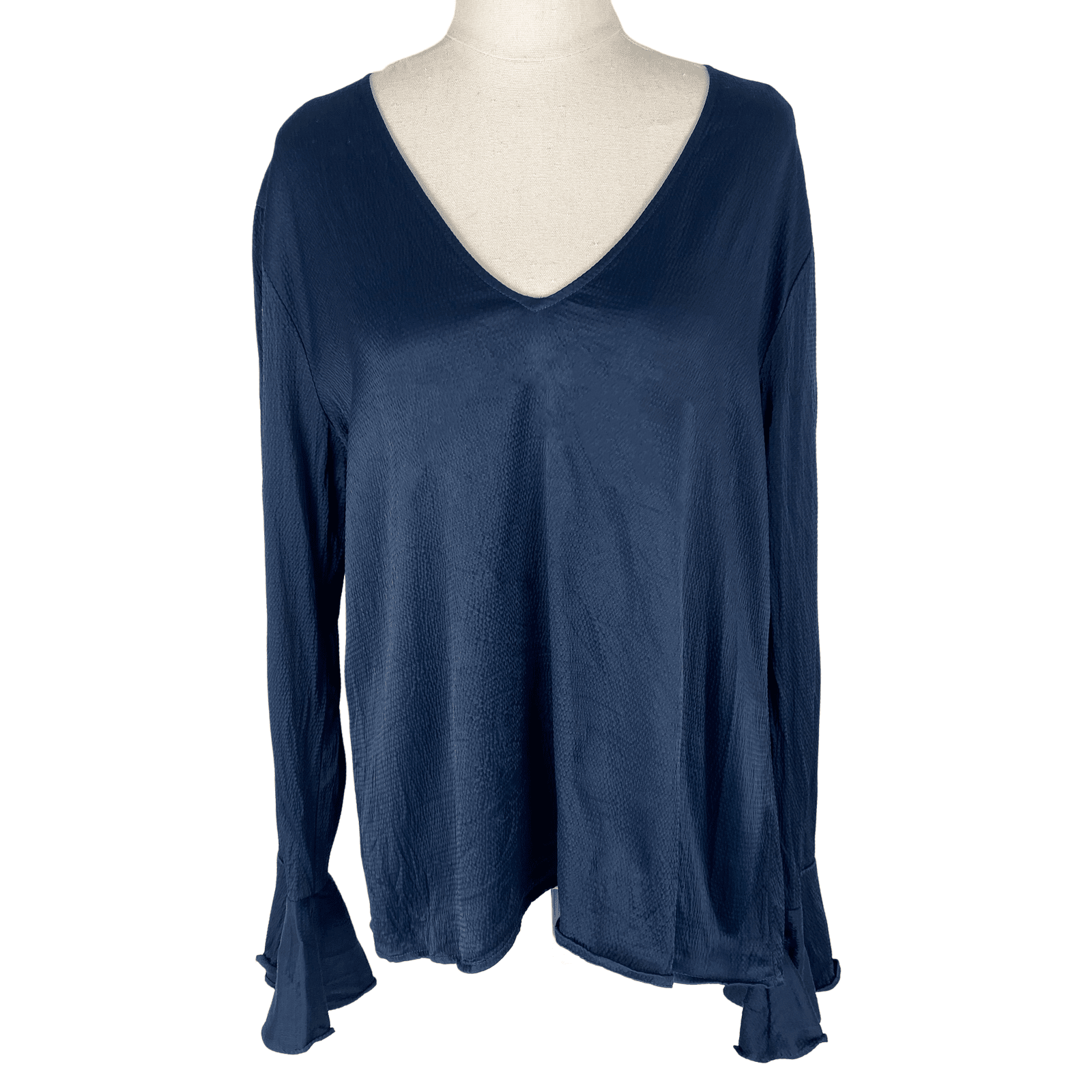 Ruby navy v-neck top with ruffle sleeves | size 10