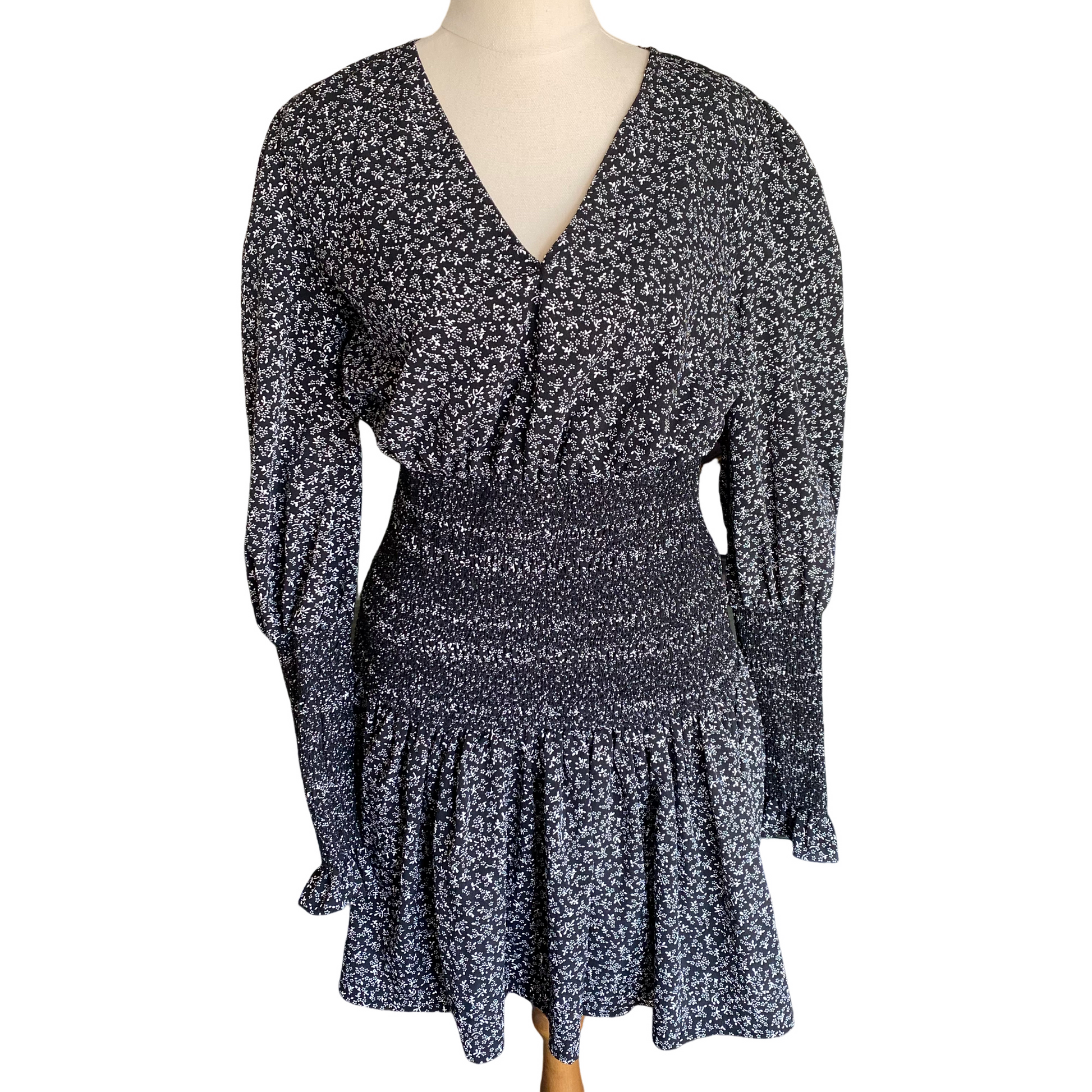 Topshop shirred waist mini dress in monochrome | size 12