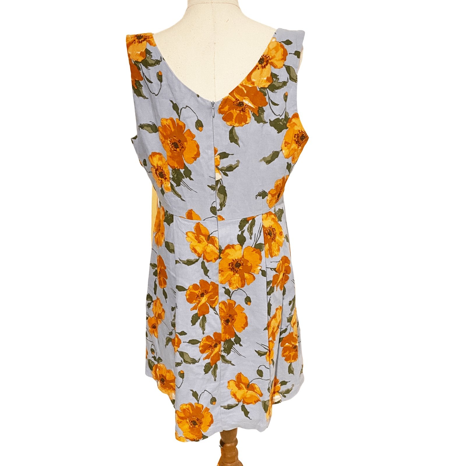 Princess Highway blue and orange floral linen blend dress | size 14
