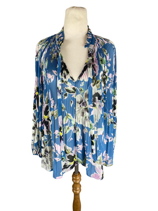 Witchery pleated sheer blue floral top | size 10