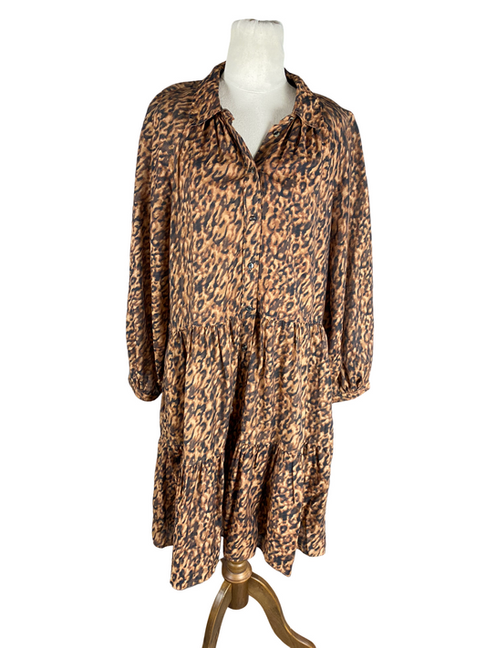 Witchery animal print linen-blend midi dress | size 14