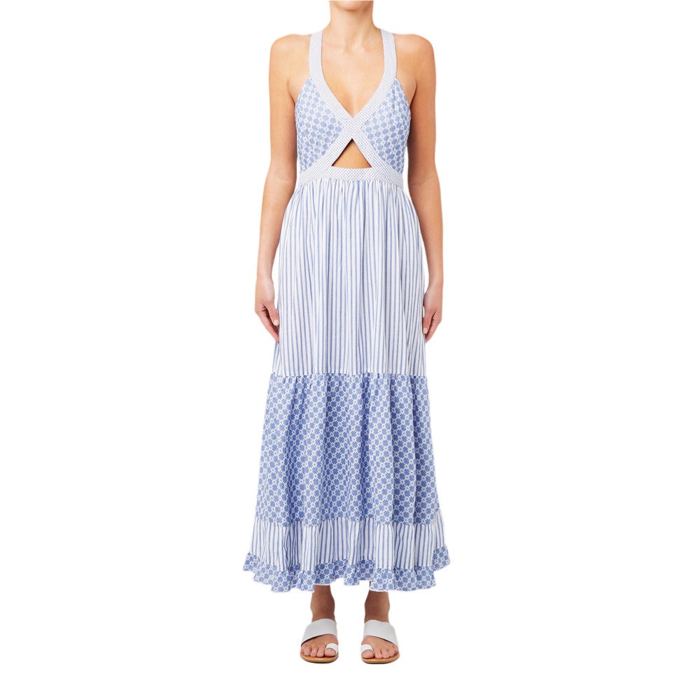 Seed blue and white pattern halter dress w out | size 8