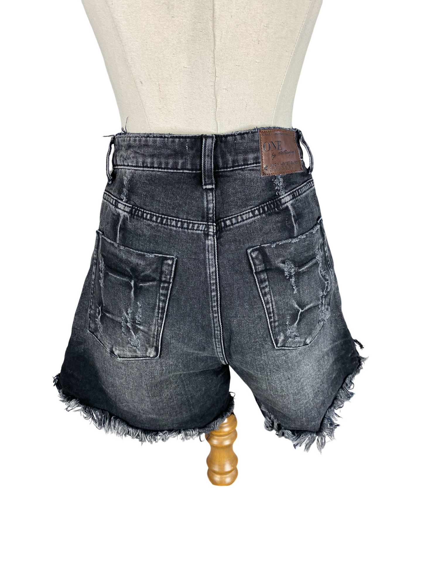 One Teaspoon black denim distressed shorts | size 26