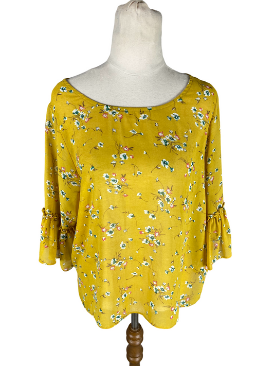 Seeking Lola yellow floral sheer top | size 8