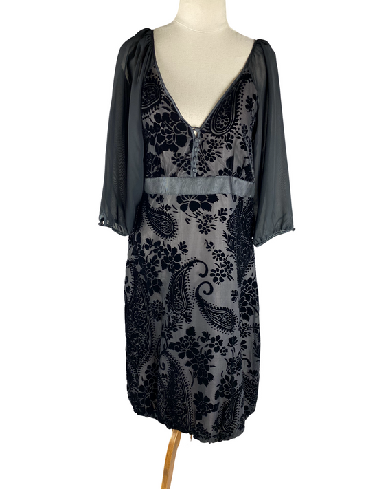 Grace Hill silk-blend black print dress | size 12