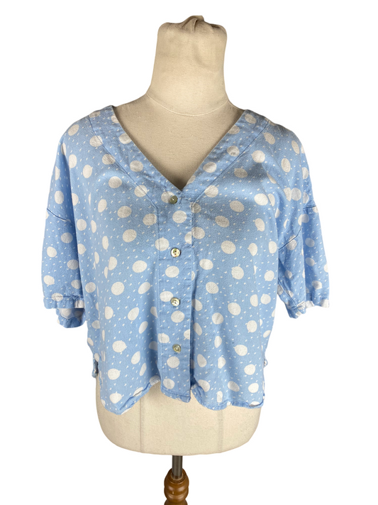 Voda Mero linen-blend blue pattern shirt | size 10