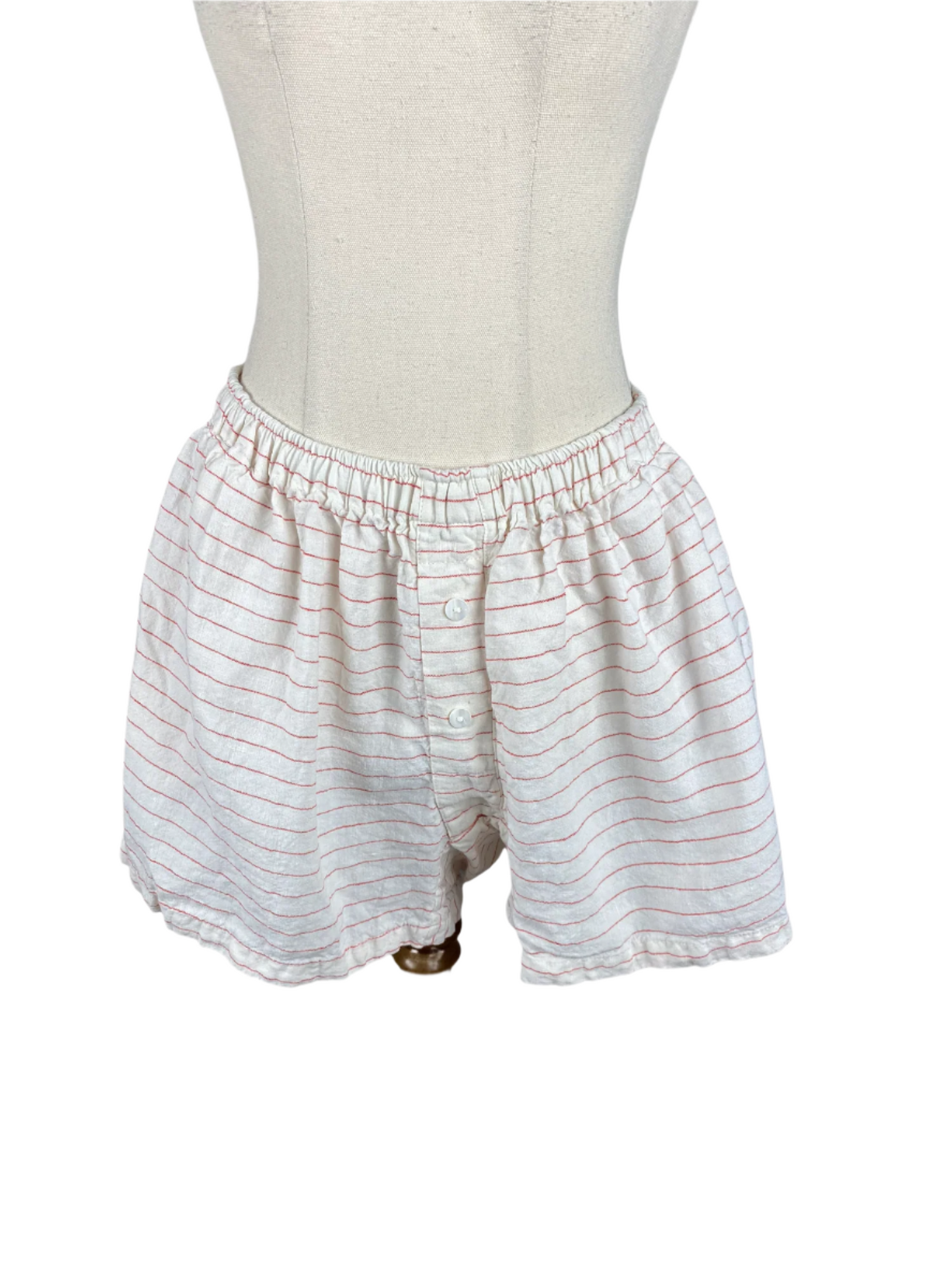 Deiji studios white stripe linen shorts | size 8