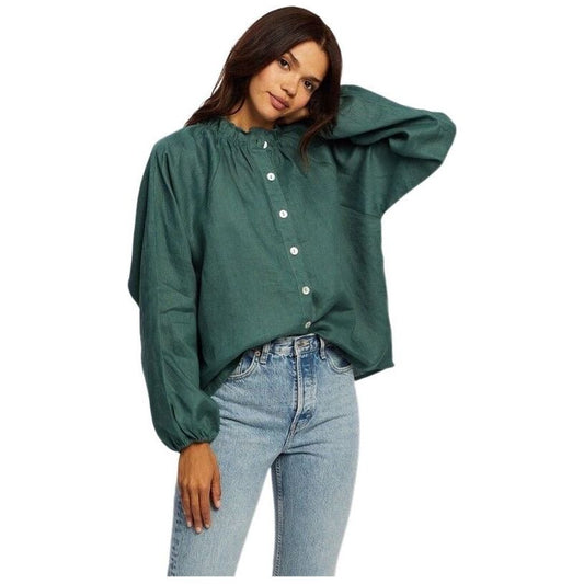 AERE linen forest green linen blouse | size 8