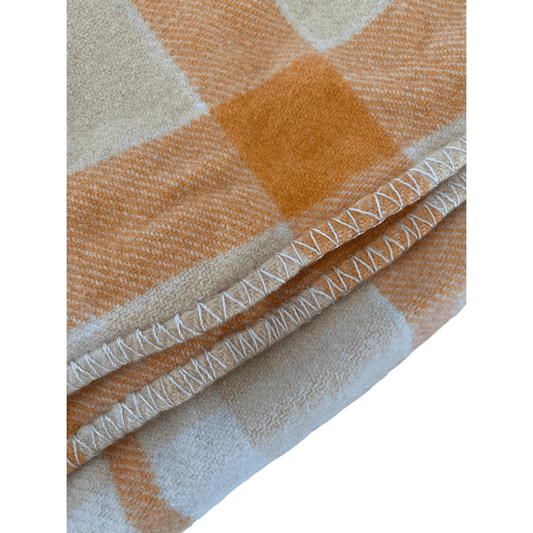 Wondawarm vintage orange and white plaid wool blanket