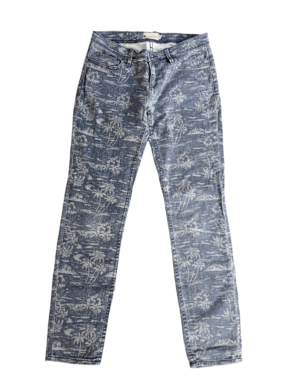 Roxy grey tropical print skinny jeans | size W:25