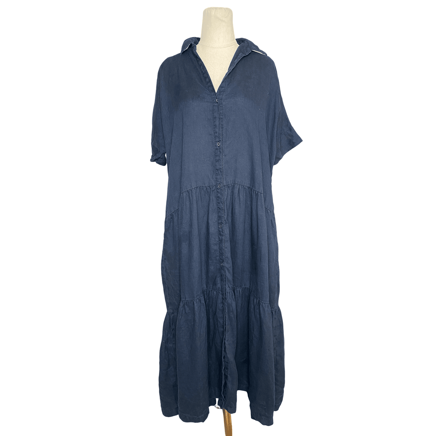 Assembly Label navy tiered shirt linen dress | size 8-10