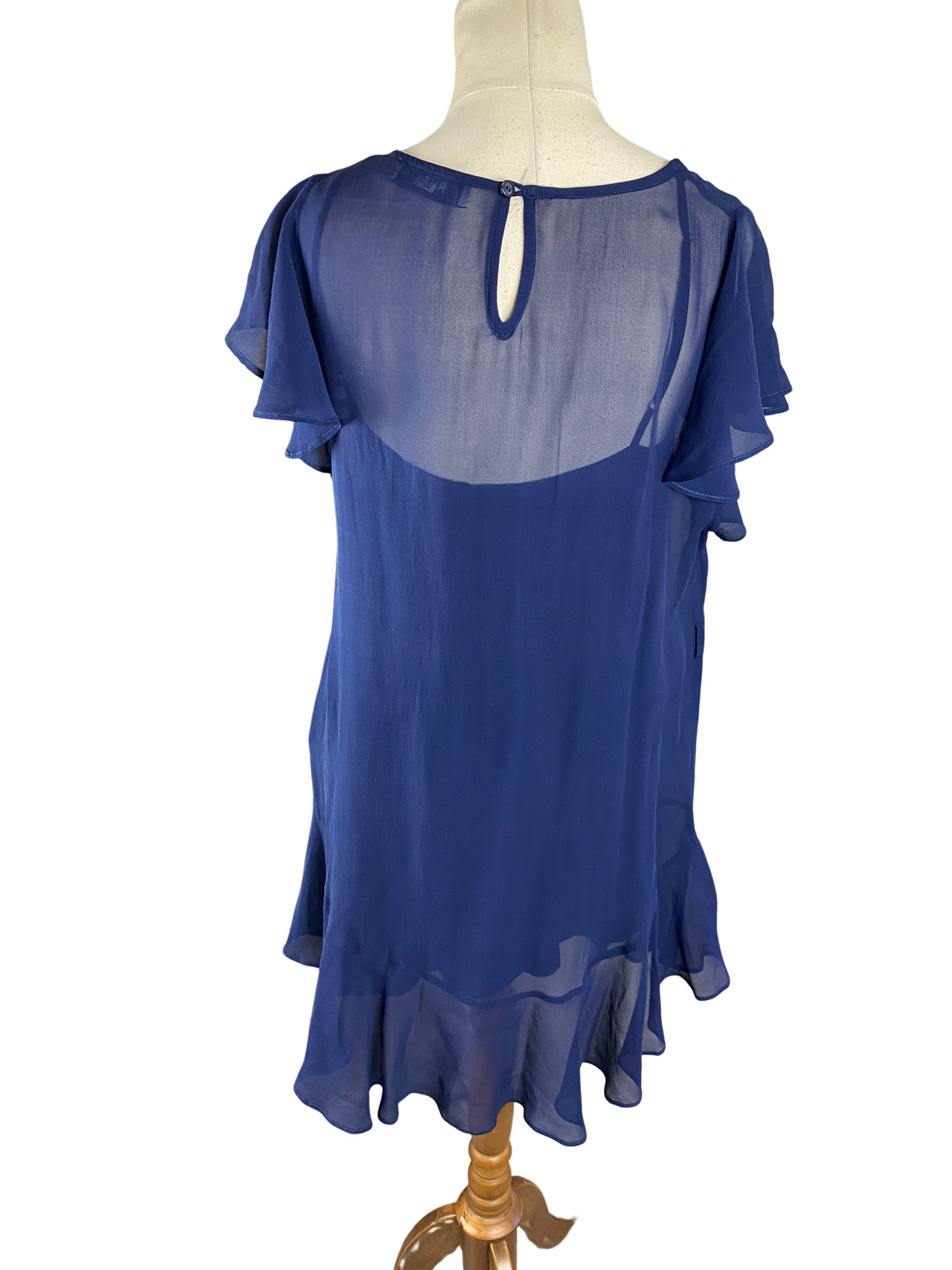 Ruby silk navy frill dress | size 10