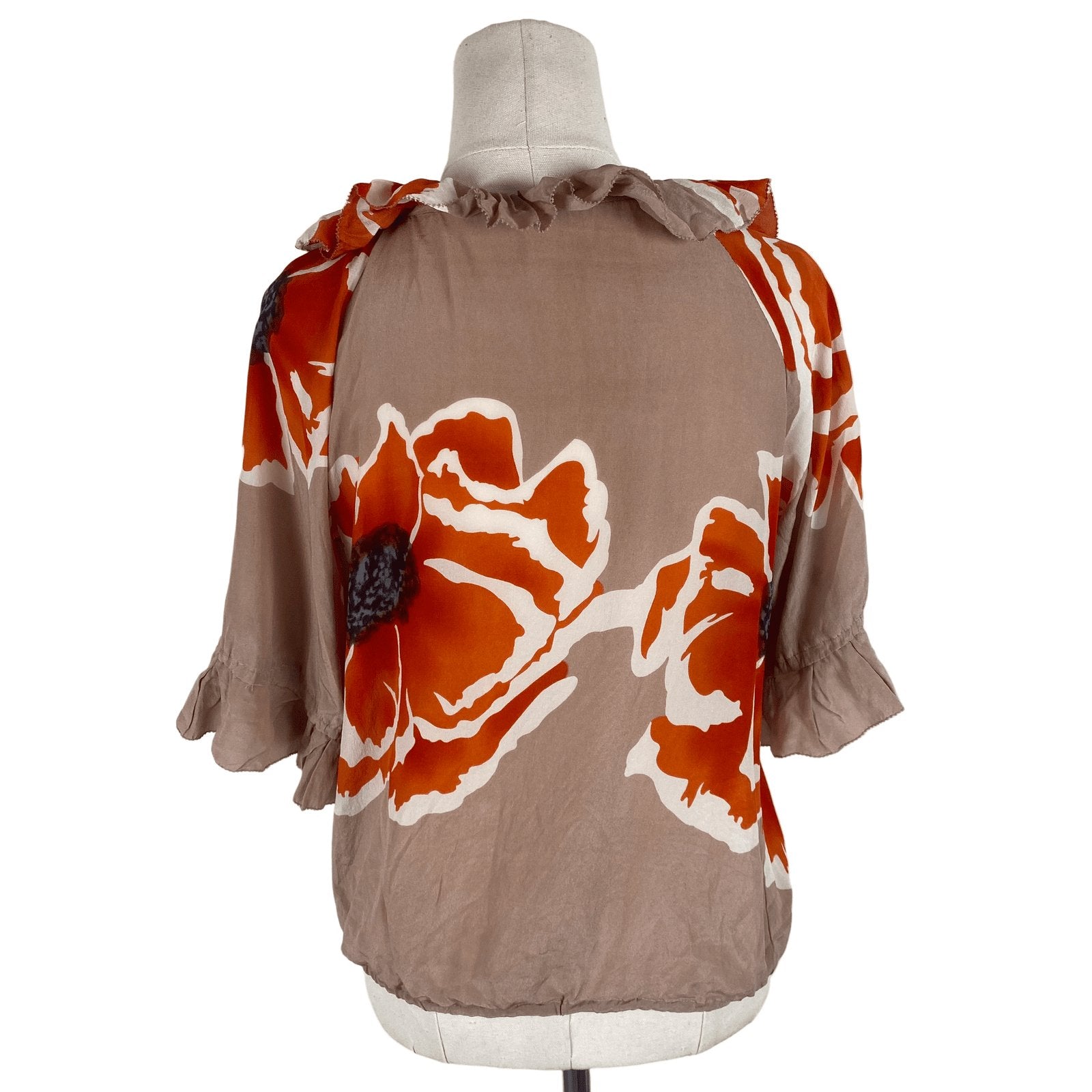 No label orange floral silk top | size 8