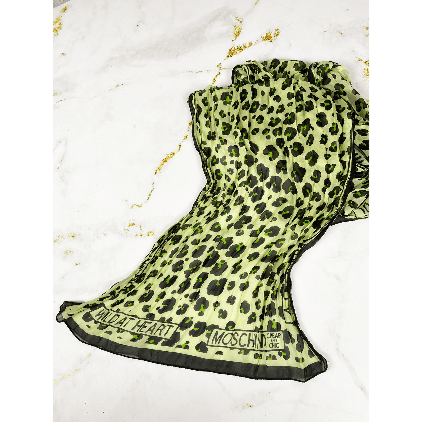 Moschino wild at heart silk green leopard print scarf