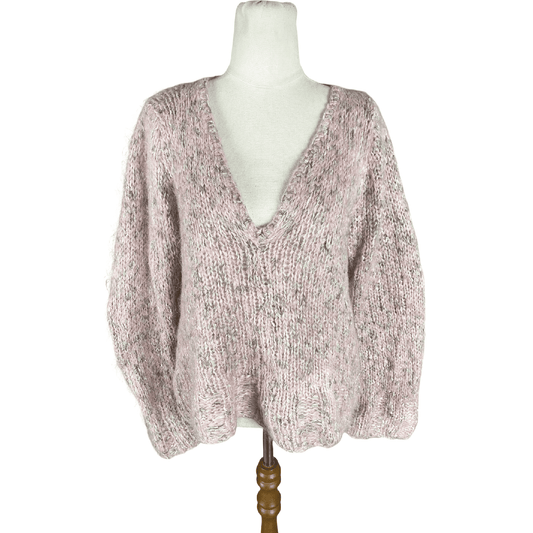 Hand-made alpaca + wool grey and pink jumper | size 12-14